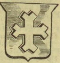 A shield bearing a cross with flared, jagged arms.