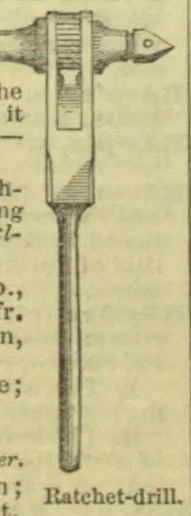 An illustration of a ratchet drill with a long vertical handle and a horizontal ratcheting mechanism at the top.