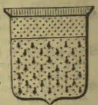 A shield-shaped heraldic design with a dotted upper field and a lower field patterned with ermine spots.