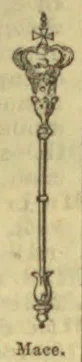 An ornate ceremonial mace with a decorated head and a long slender shaft.