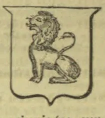 A heraldic lion is depicted inside a shield.