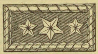 A rectangular ornamental border encloses three eight-pointed stars, with the largest star in the center.