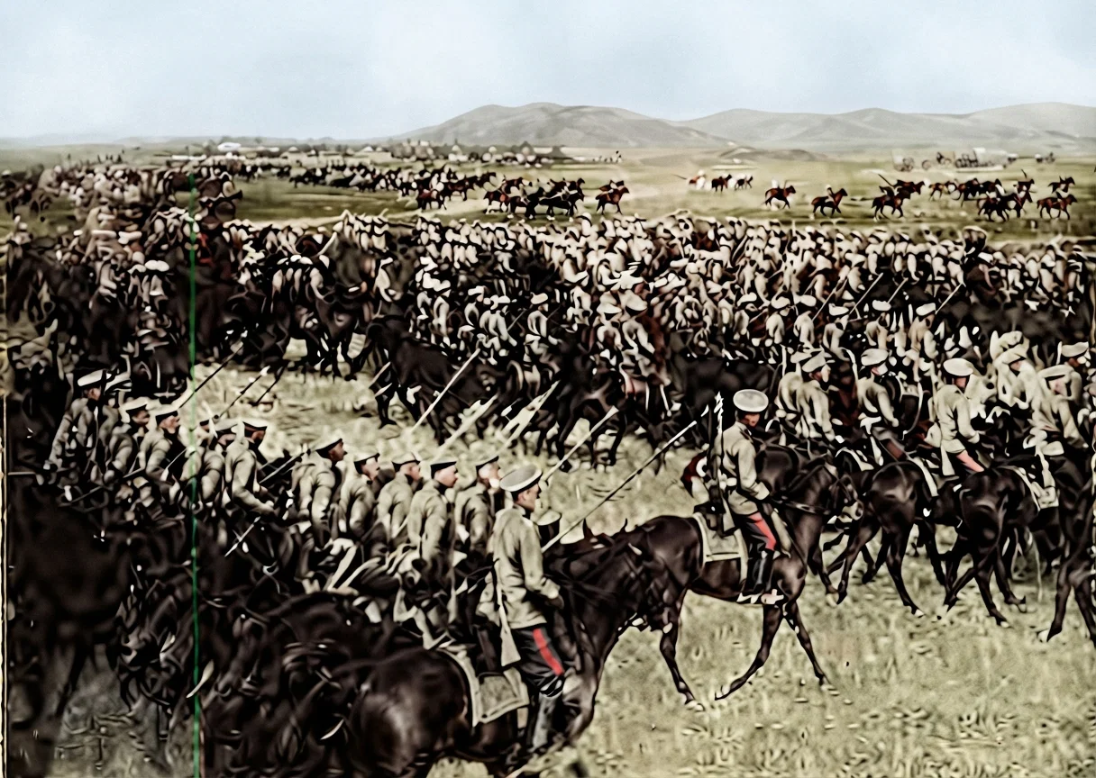 © Underwood & Underwood, N. Y. RUSSIA'S “INVINCIBLE” CAVALRY, CROSSING A BROAD PLAIN NEAR THE AUSTRIAN FRONTIER