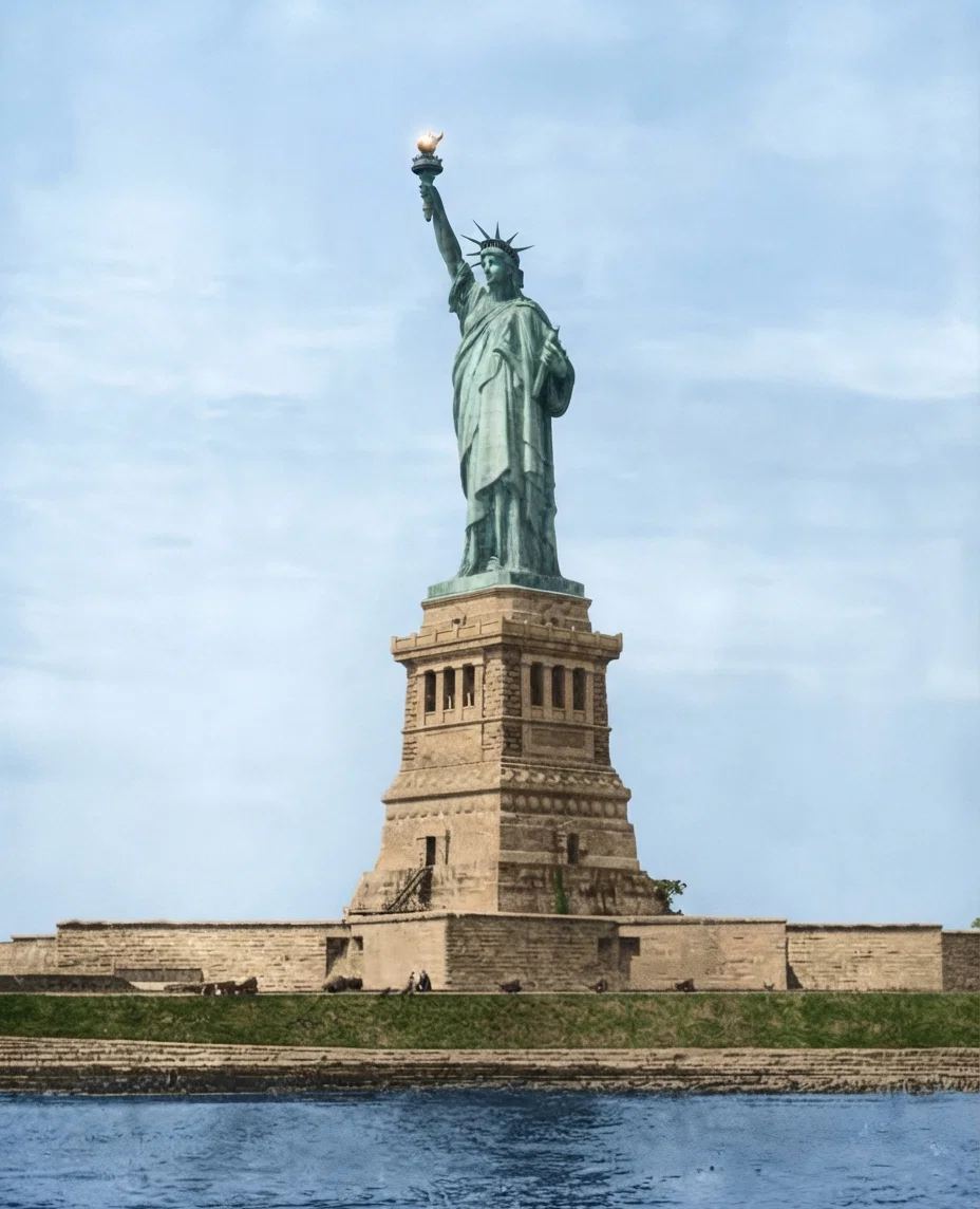 STATUE OF LIBERTY, BEDLOE'S ISLAND, ENTRANCE OF NEW YORK HARBOR.