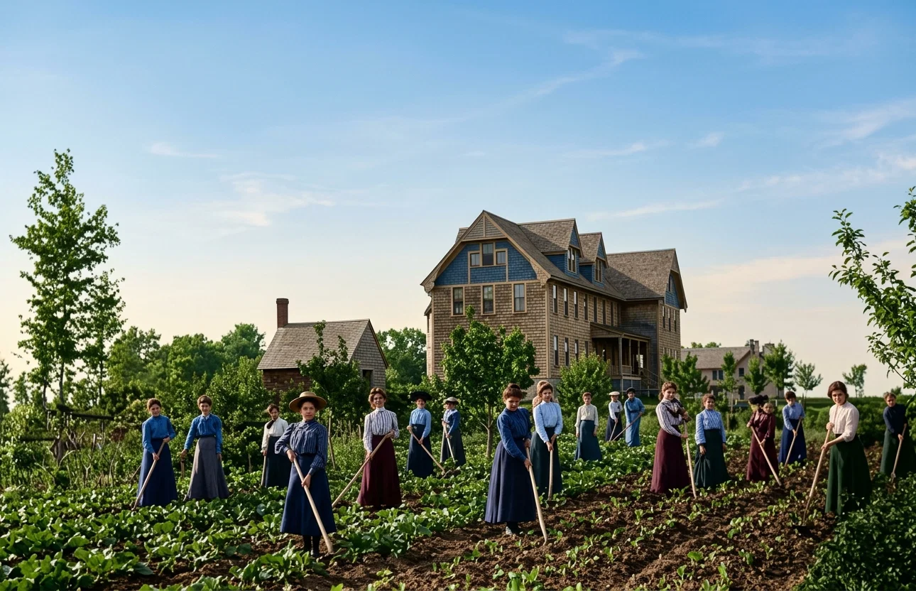 YOUNG WOMEN AT WORK IN THE GARDEN