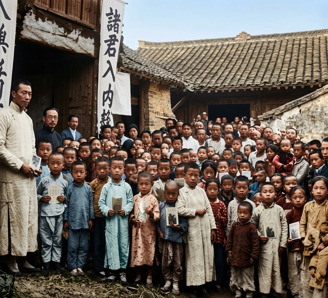 Chinese Children Attending Tent Meetings near Shanghai