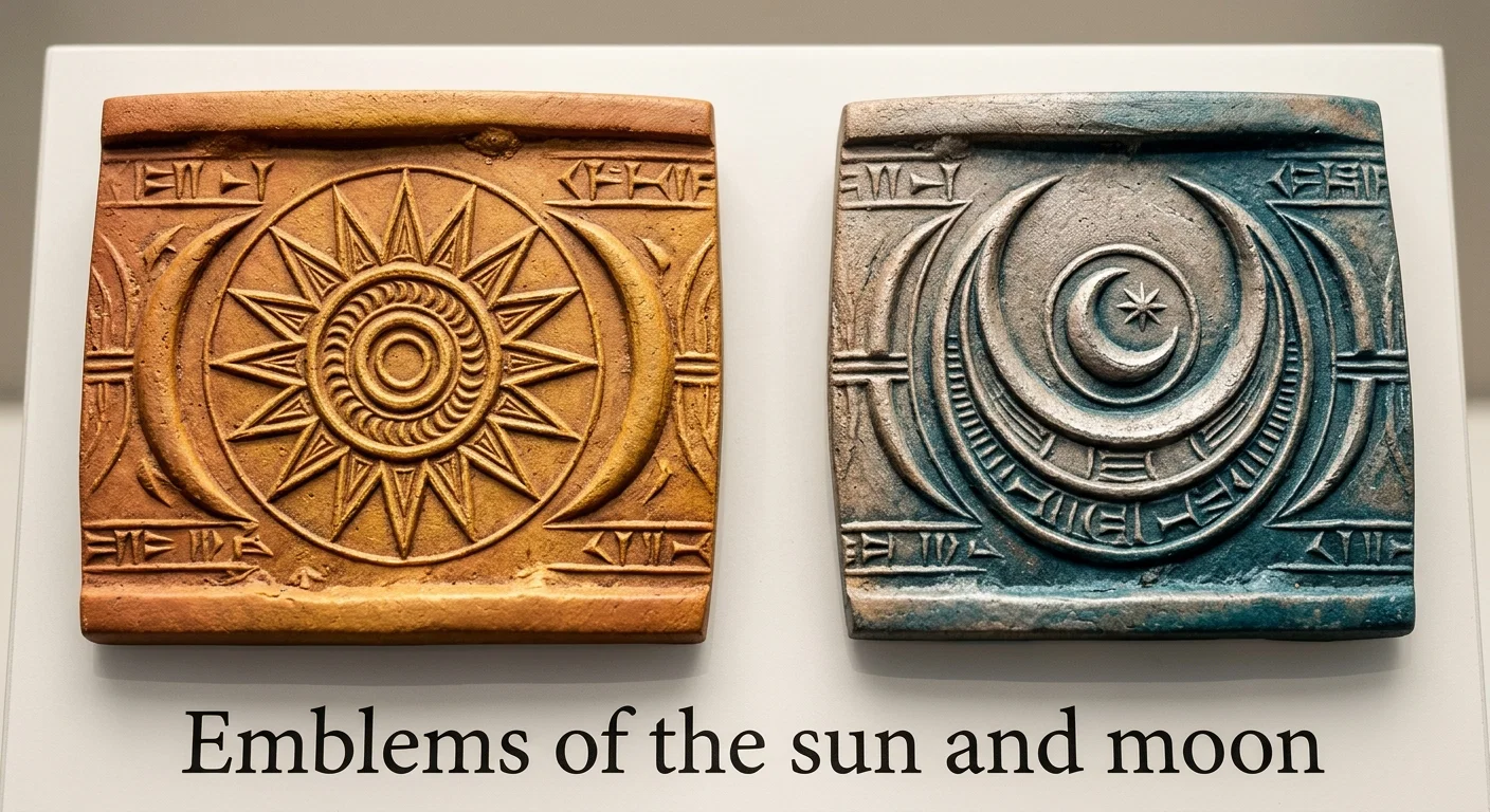 Emblems of the sun and moon from clay cylinders.
