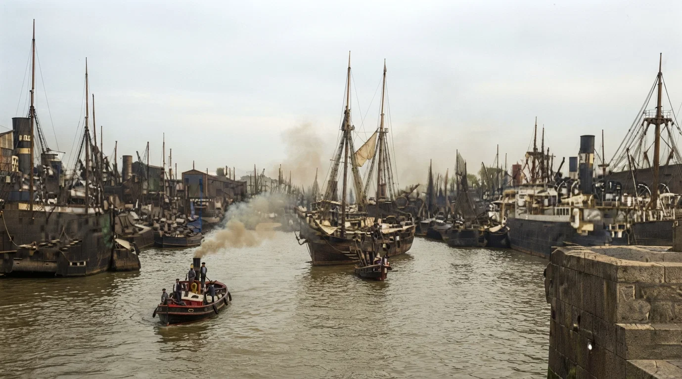 Water-front at Buenos Aires, and the canal through which vessels are towed to the open water. Brother Hall was longer in passing through here than from New York to London.