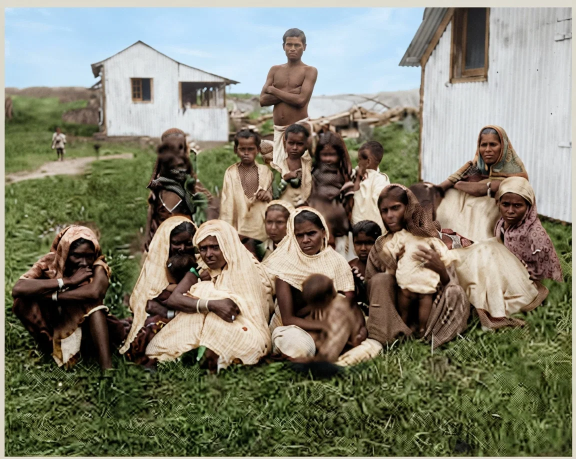 A Group of East Indians and their Homes on the Estates.