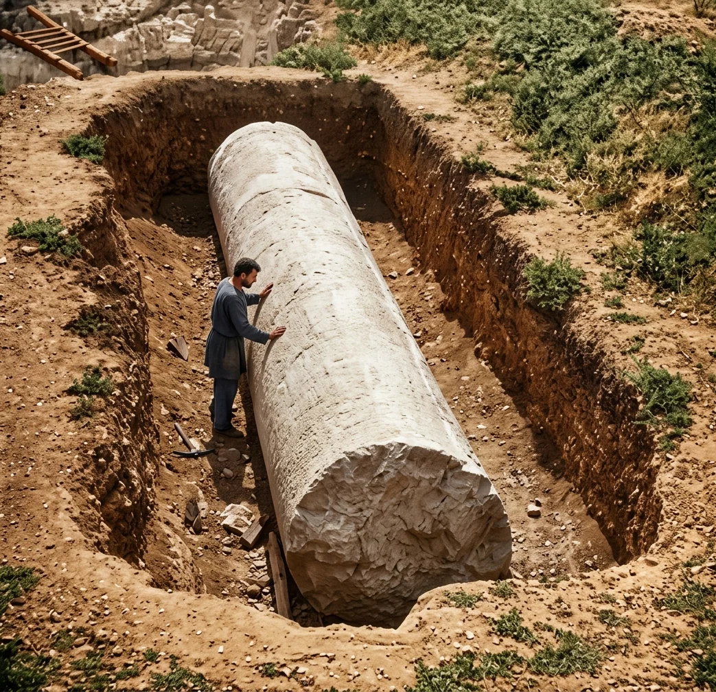 PILLAR IN QUARRY NEAR JERUSALEM.
(From a Photograph.)
Supposed to have been prepared for one of the temples.