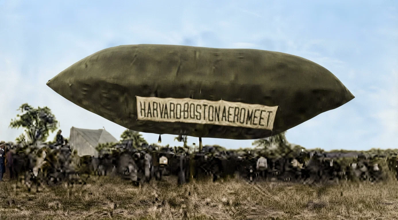 Dixon ready for a flight in a dirigible, at Boston