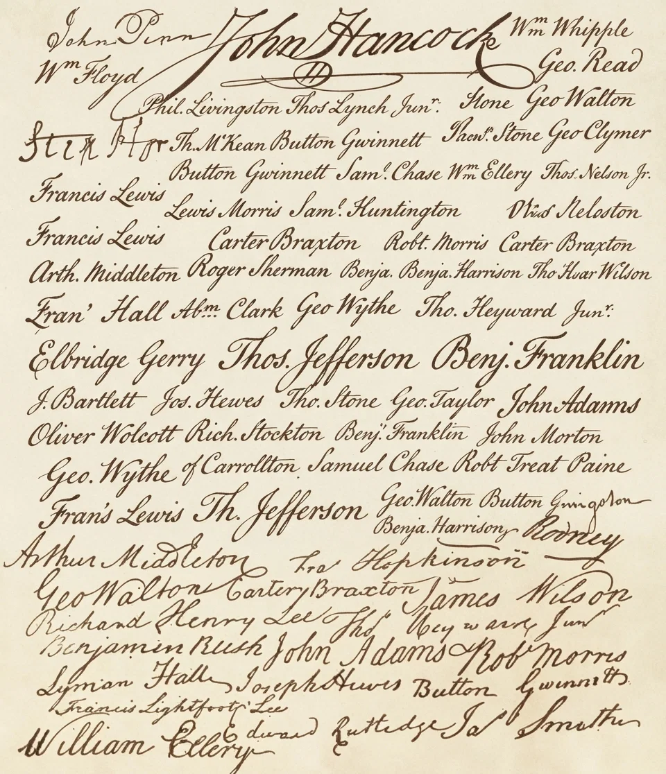 Facsimile Signatures of the Signers of the Declaration of Independence.