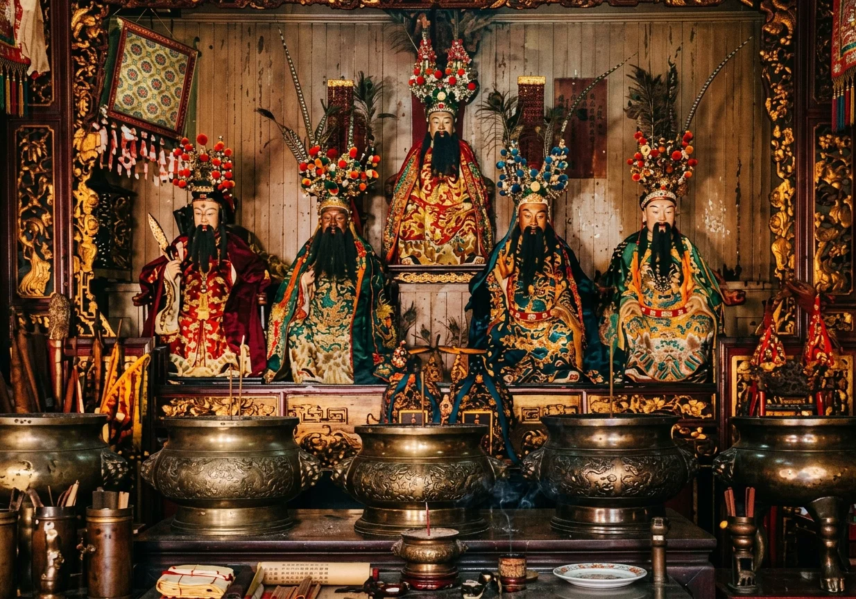 The Five Idols in the Holy of Holies in the Joss Temple of Lung Gong, Chinatown, San Francisco, Cal.