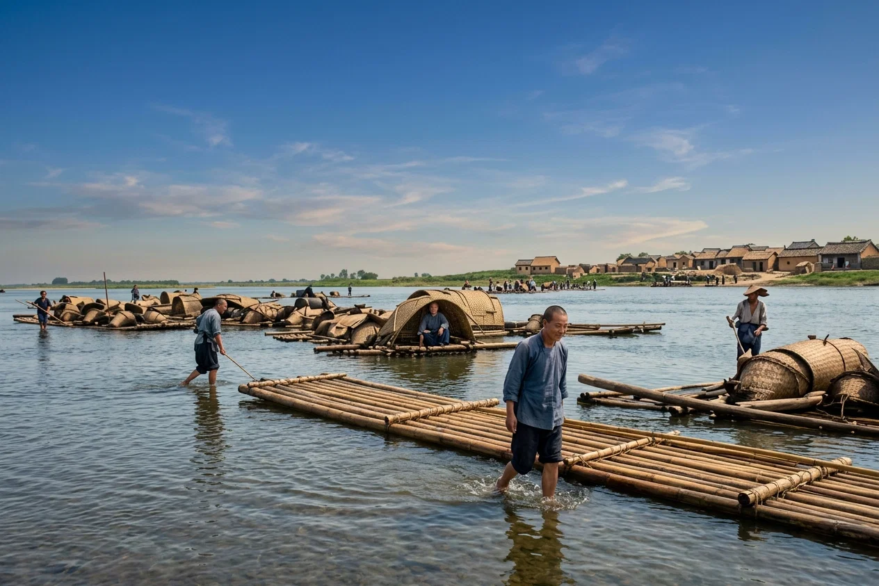 VIEW OF THE RIVER AND RAFTS