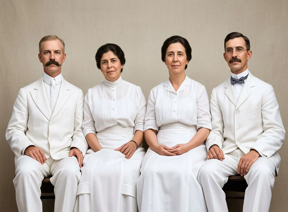 Missionaries in Manila—L. V. Foster and Wife at the Right, W. E. Lanier and Wife at the Left