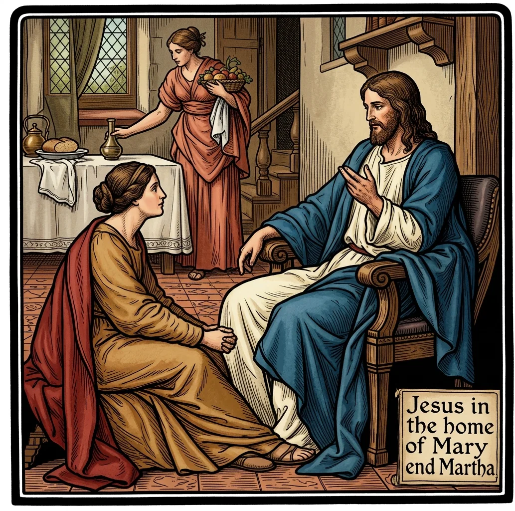 Jesus in the home of Mary and Martha