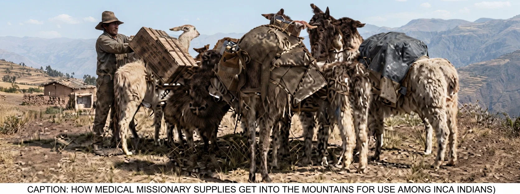 HOW MEDICAL MISSIONARY SUPPLIES GET INTO THE MOUNTAINS FOR USE AMONG INCA INDIANS
