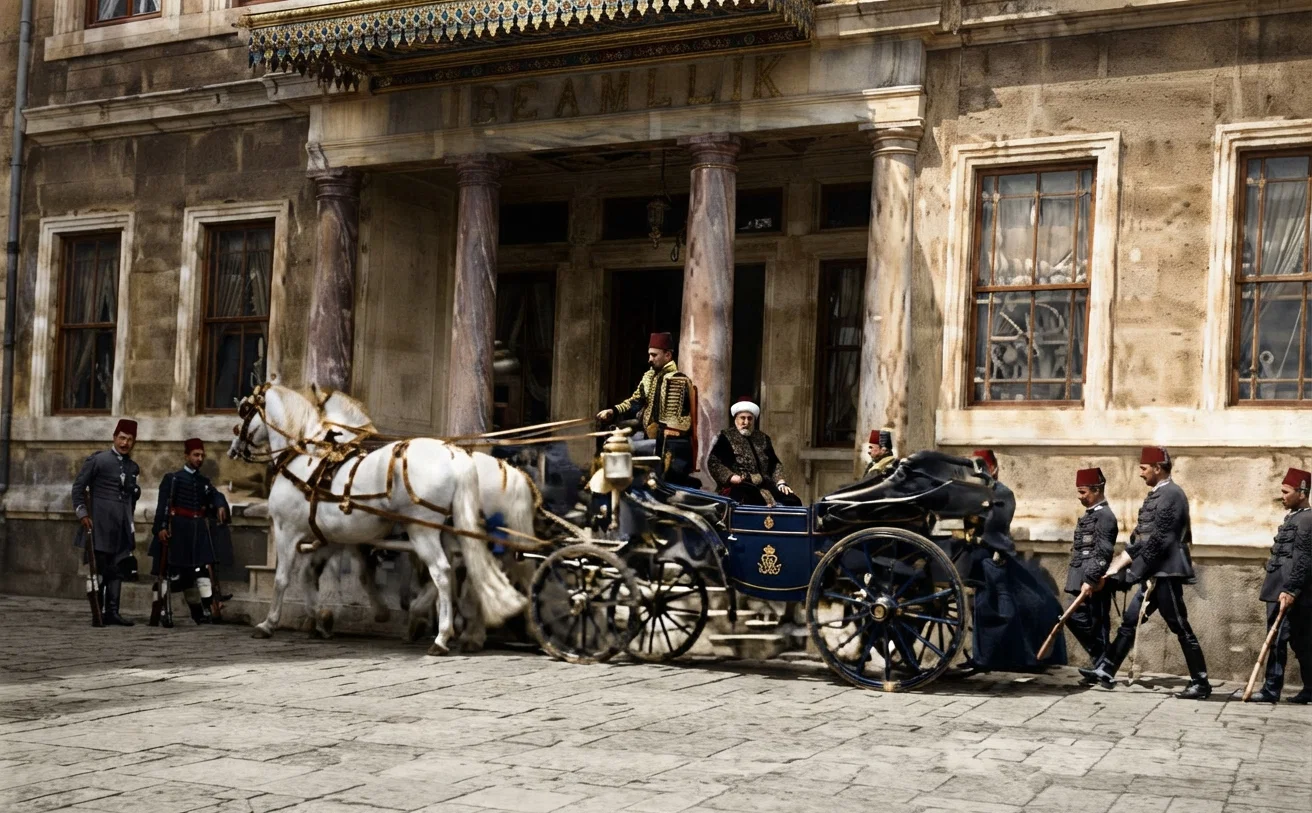 The sultan going to “selam-lik,” the religious service, Friday noon