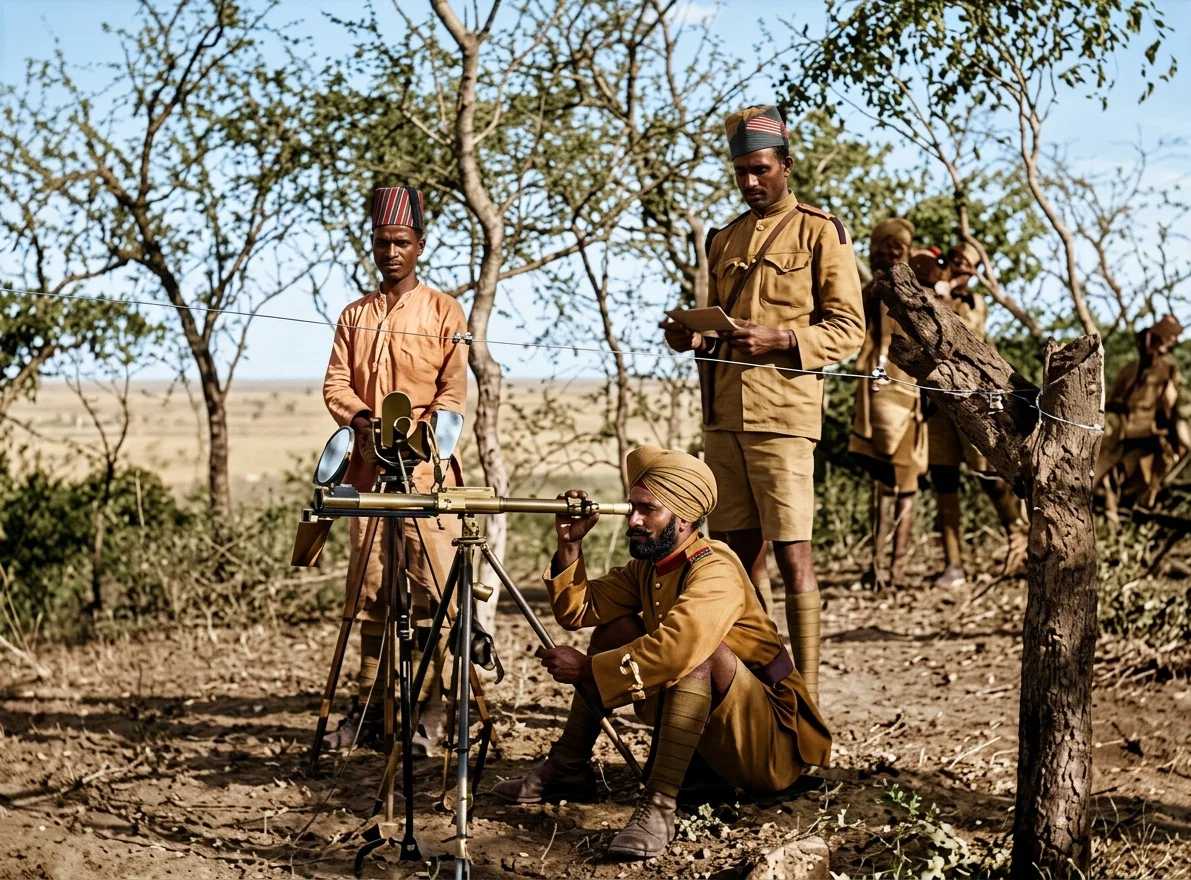 SUDANESE AND INDIAN TROOPS HELIOGRAPHING