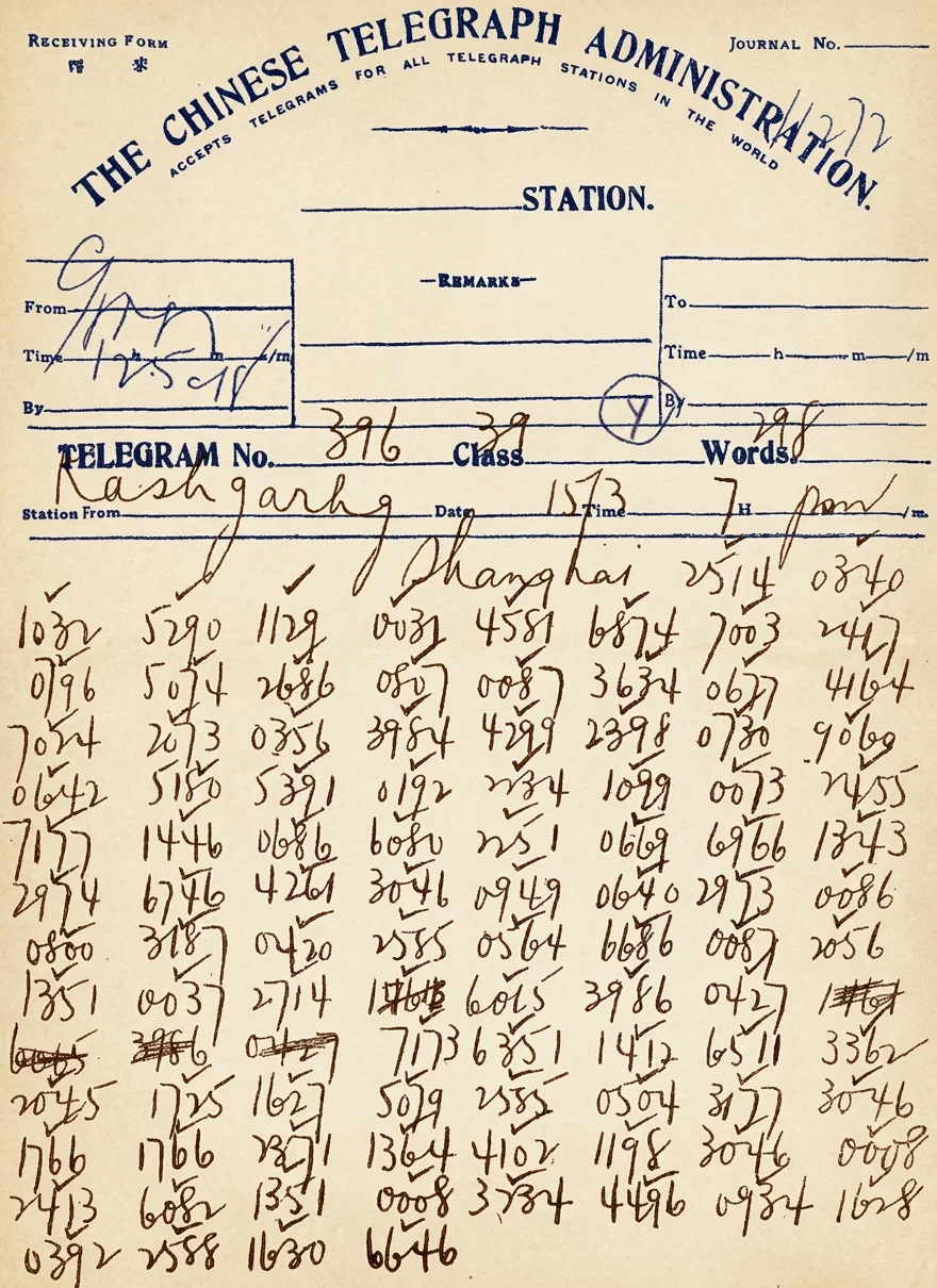 One page of the code telegram received at Shanghai from western Chinese Turkestan
