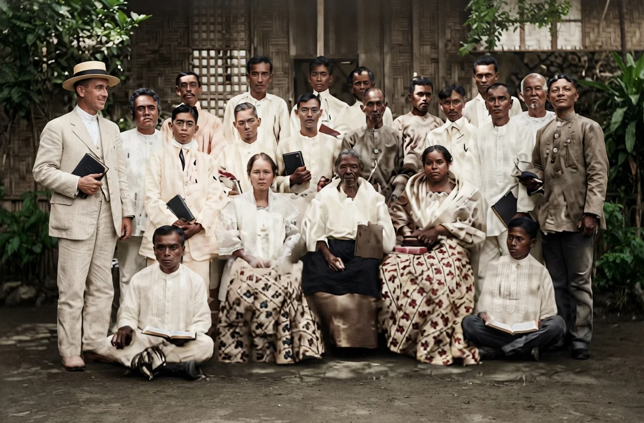 Colporteur class in the Philippine Islands, Brother Lanier, the teacher, at the left.