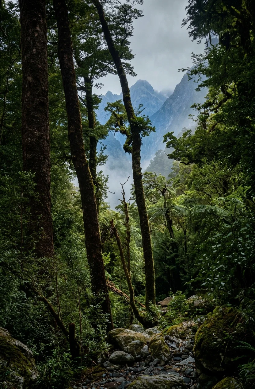 A View in New Zealand's Fiordland National Park
Courtesy of "The Four-Track News"