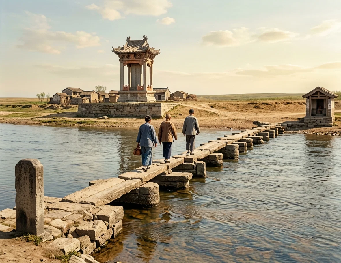 CHINESE BRIDGE, SHOWING THE MONUMENT