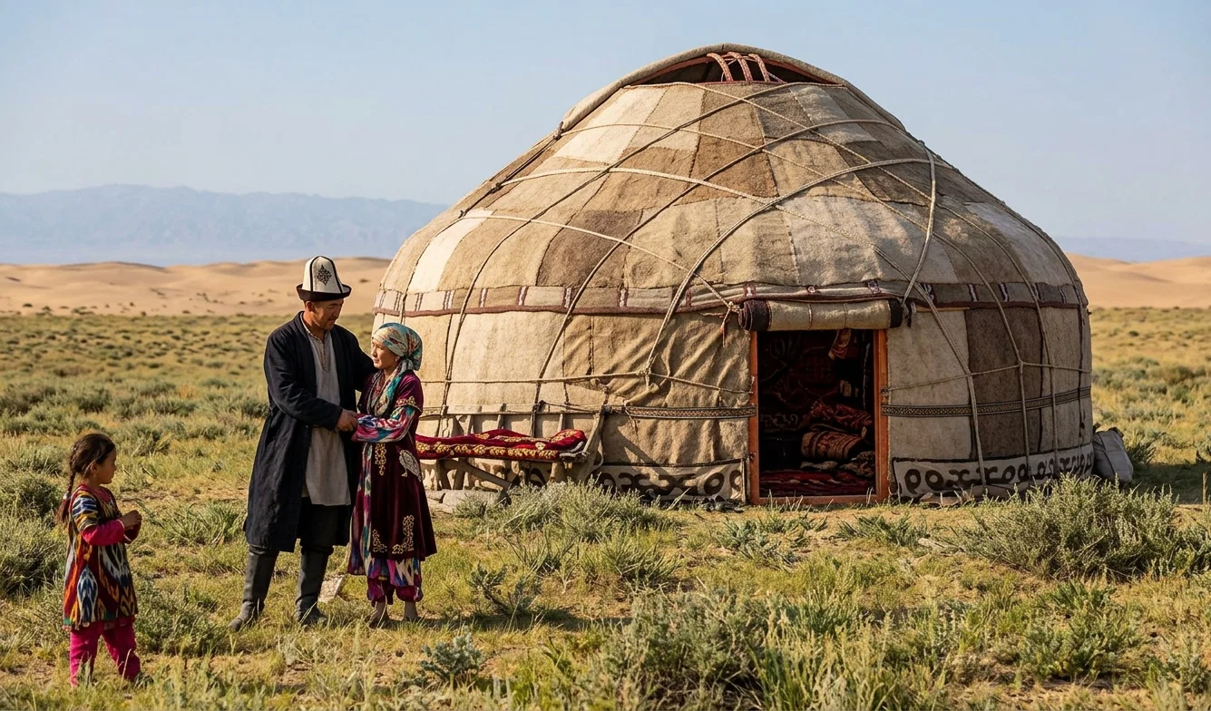 A KIRGHIZEN TENT ON THE GREAT SAND DESERT OF CENTRAL ASIA
