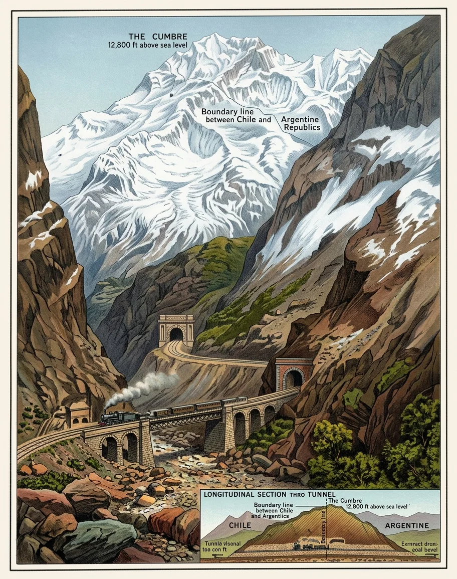 THE NEW TUNNEL JOINING ARGENTINA AND CHILE, FORMALLY OPENED APRIL 5, 1910