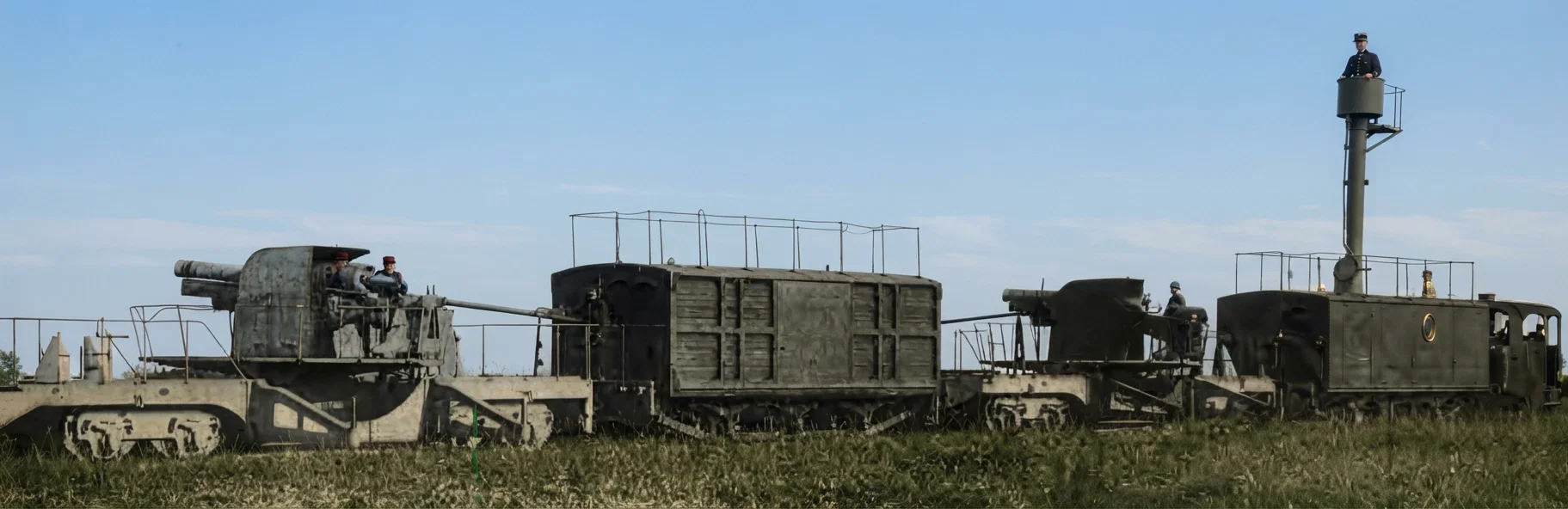 France has in her equipment a death-dealing apparatus, an armored train, having mounted rapid-fire guns on revolving bases. The special steel cars in which troops are carried, are equipped with hand-rails on the roof, making it a convenient vantage-point for sharpshooters. One of these cars next to the engine has an extensible conning-tower, from which an officer can take observations and direct the fire.