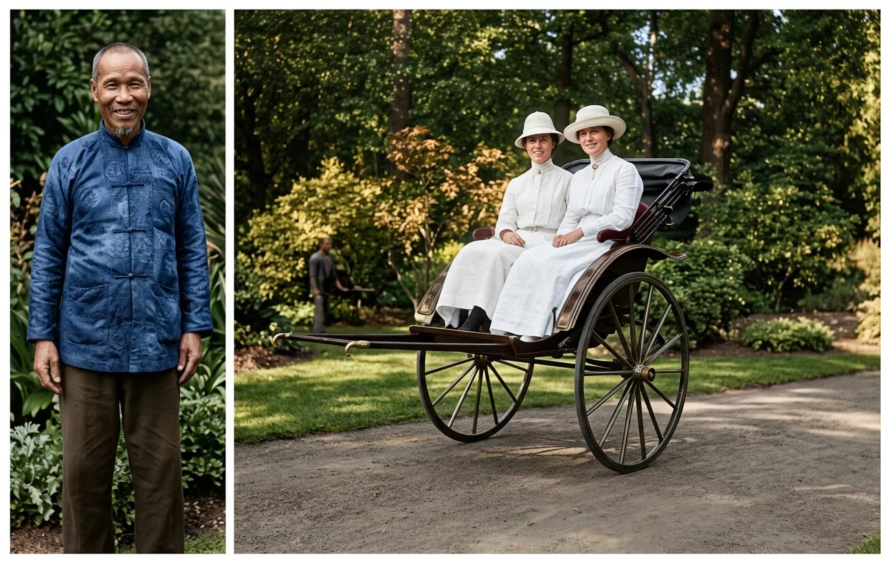 THE CONVERTED JINRIKISHA MAN OUT WITH BROTHER AND SISTER SHARP FOR A ‘BUGGY RIDE’