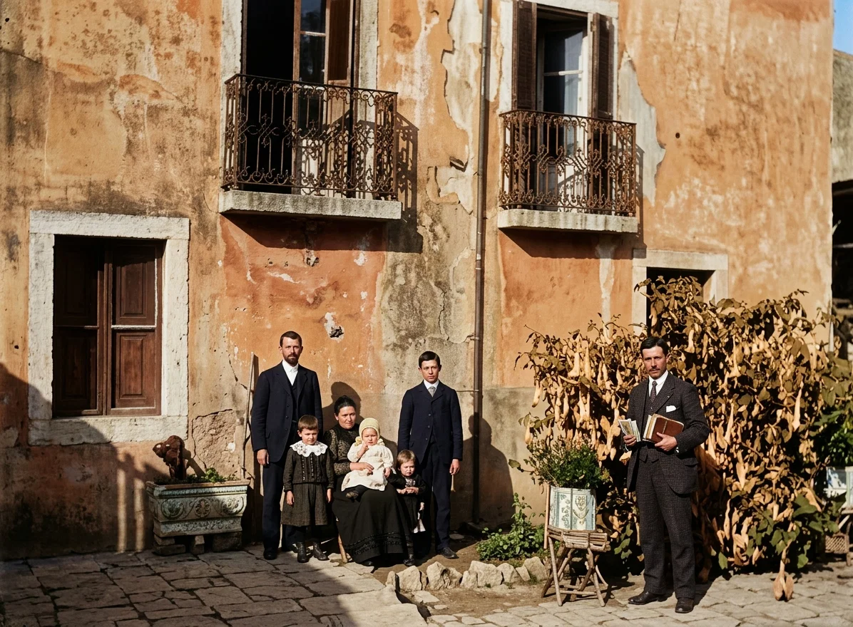 C. E. RENTRO AND FAMILY, A COLPORTEUR AT RIGHT, LISBON, PORTUGAL.