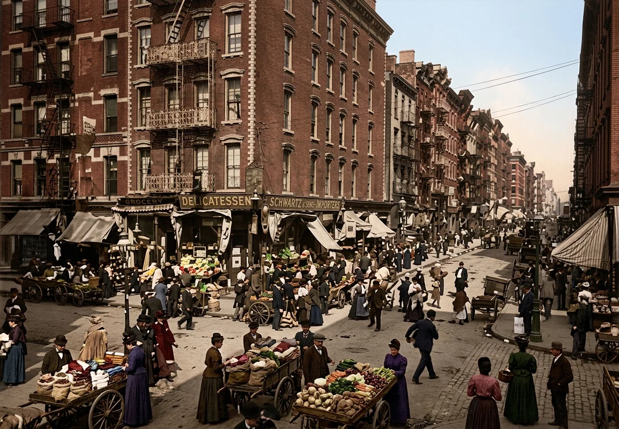 Scene in the Thickly Settled Jewish Section of New York City