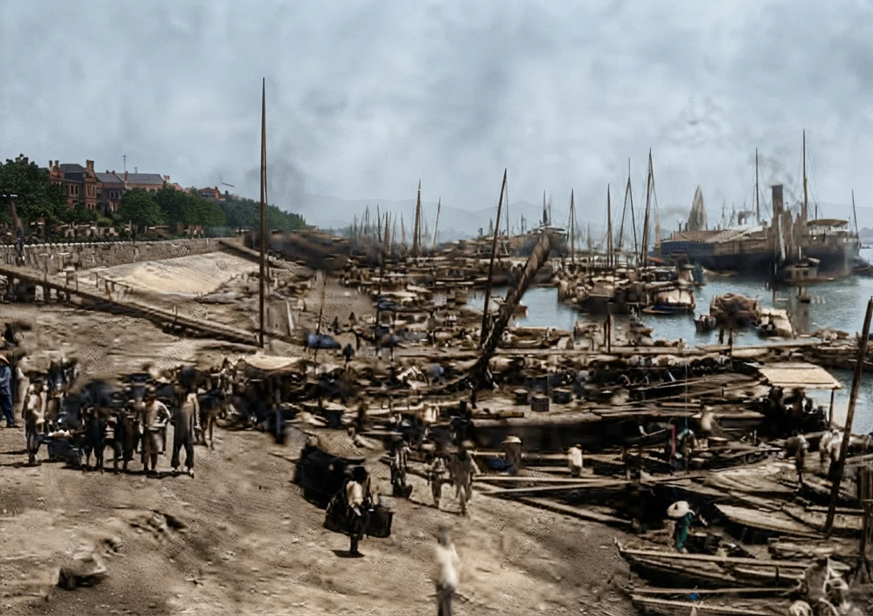 Hankow Bund and Shipping, China.
