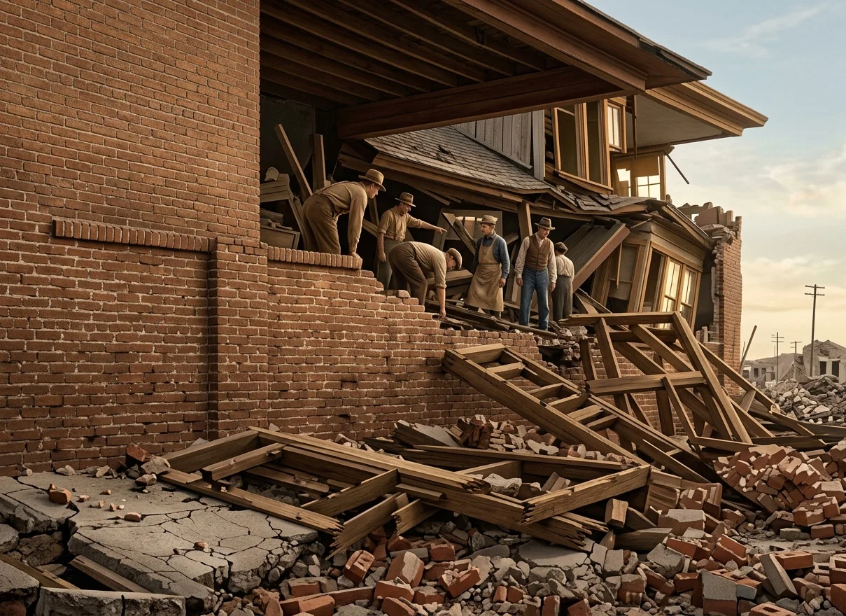 A CORNER OF THE PACIFIC PRESS BUILDING AFTER THE EARTHQUAKE
