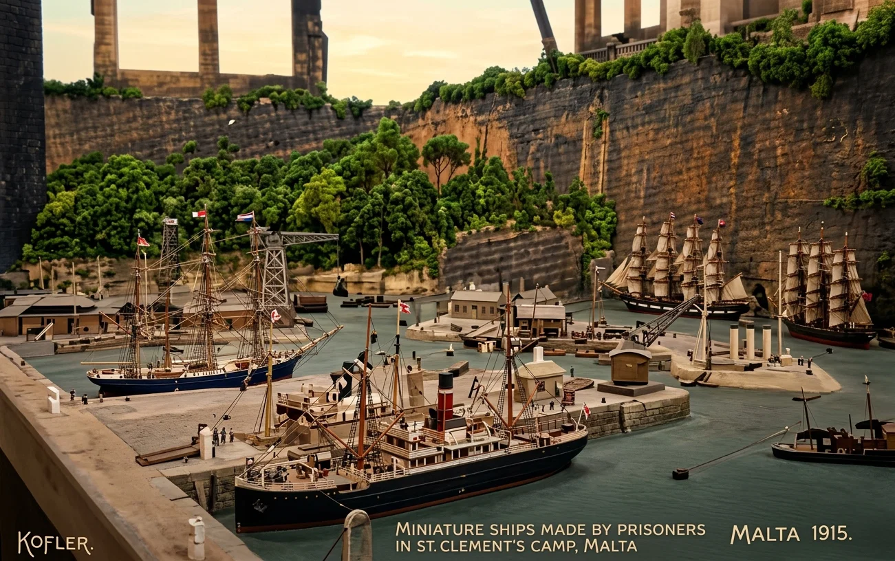 MINIATURE SHIPS MADE BY PRISONERS IN ST. CLEMENT'S CAMP, MALTA, EGYPT