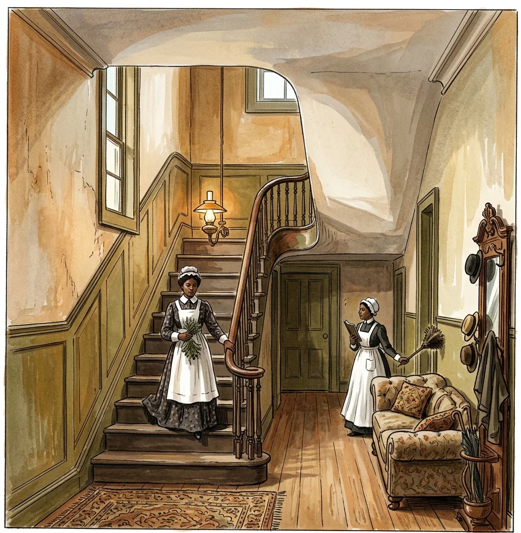 MAIN HALL AND STAIRWAY.