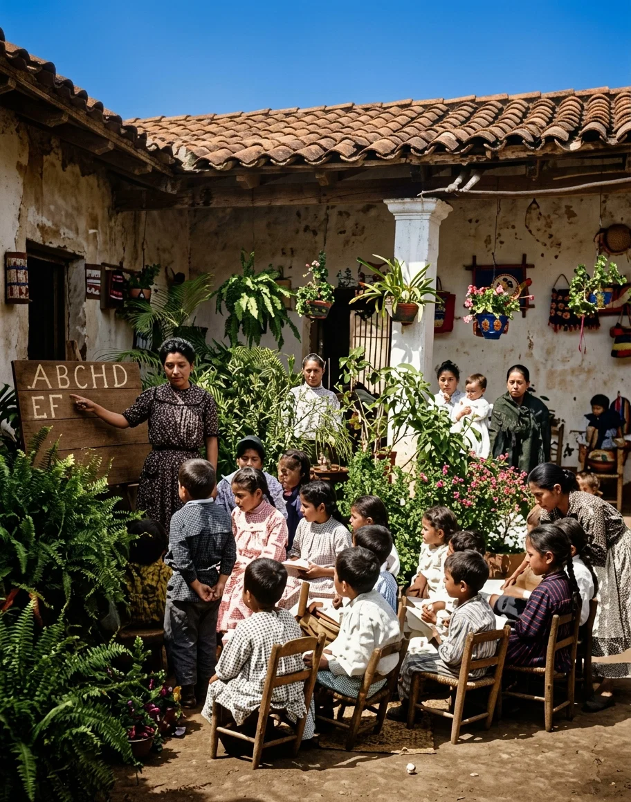 LITTLE FOLKS STUDYING ABC IN MEXICO.
COPYRIGHT BY UNDERWOOD & UNDERWOOD