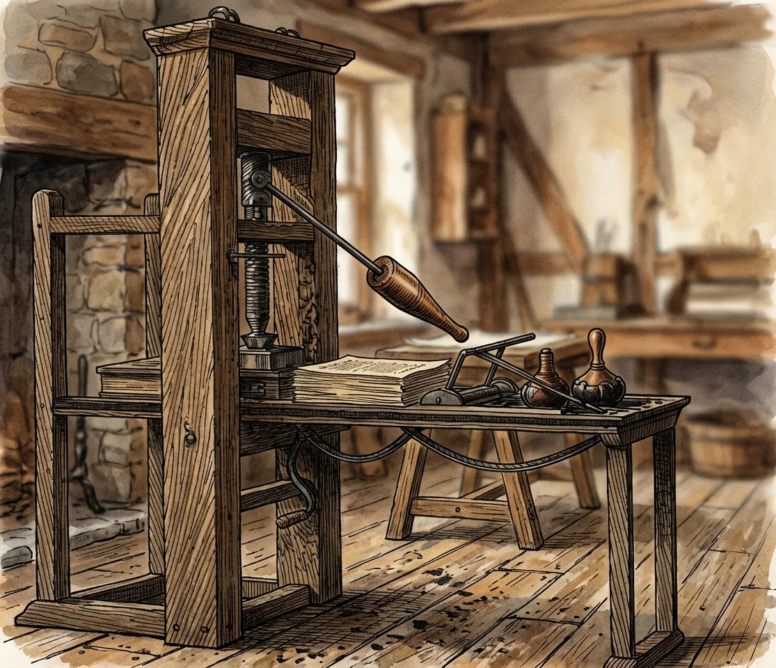 The Old Ephrata Press, on Which the Declaration of Independence Was Printed. (See last page.)