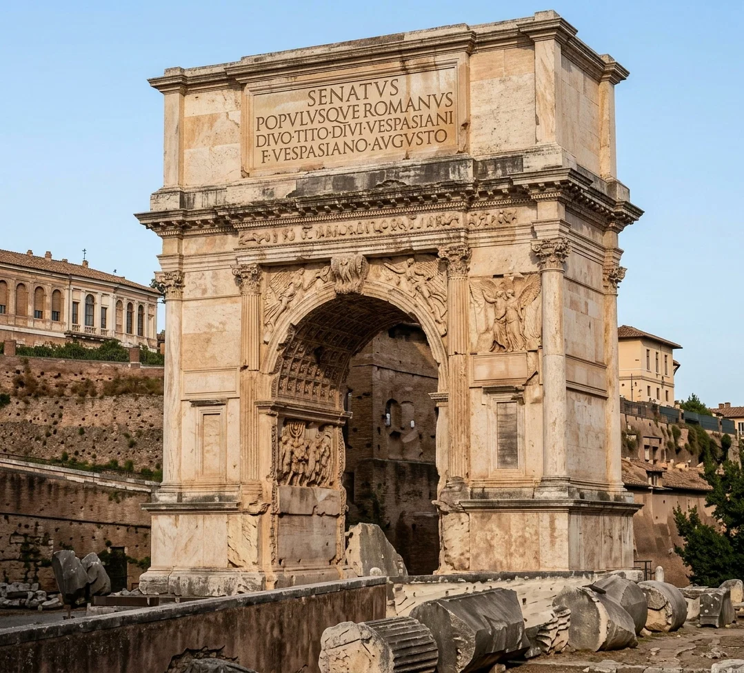 Arch of Titus, upon which is displayed in relief the conquest and capture of Jerusalem.