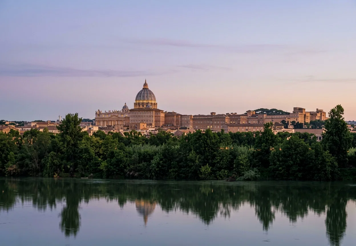 THE BASILICA OF ST. PETER AND THE VATICAN, FROM THE TIBER.