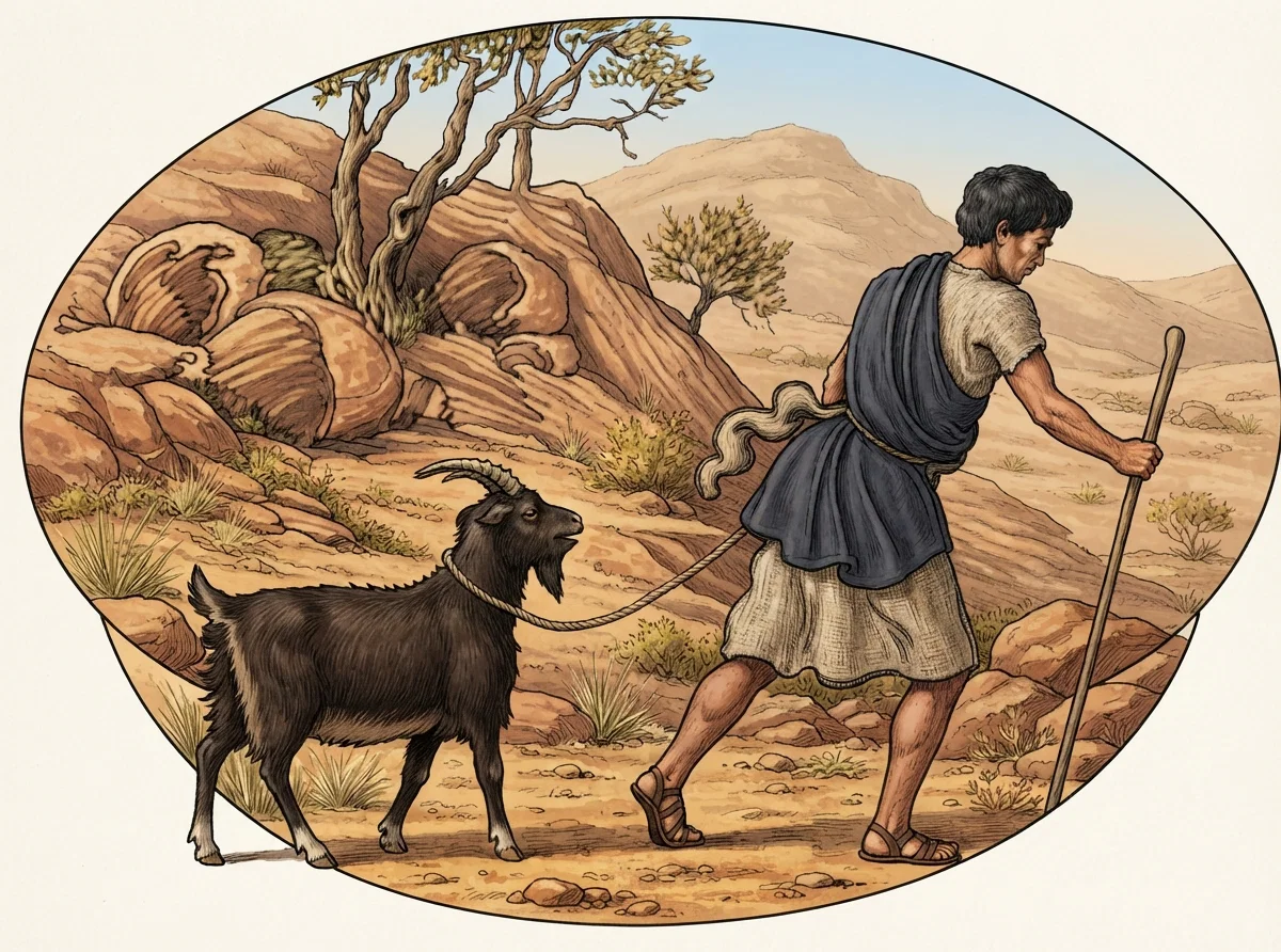 Scape-goat being led into the wilderness