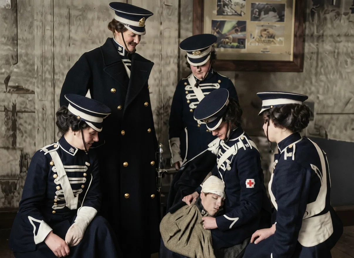 Soldiers of the new British force, called the Women's Auxiliary Corps, organized to aid the men in war