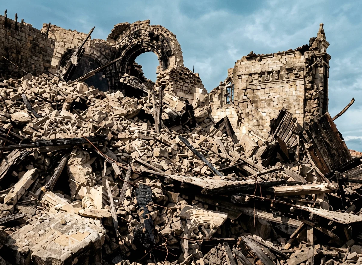 The church of the Benevento reduced to a pile of ruins.