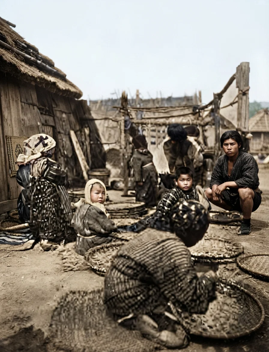 AINU FAMILY OF NORTH JAPAN AT WORK They are of the aboriginal tribe of Japan, to whom the gospel of Christ's soon coming is to go.