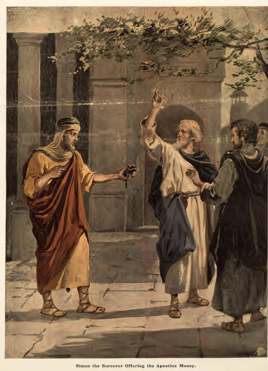 Simon the Sorcerer Offering the Apostles Money.