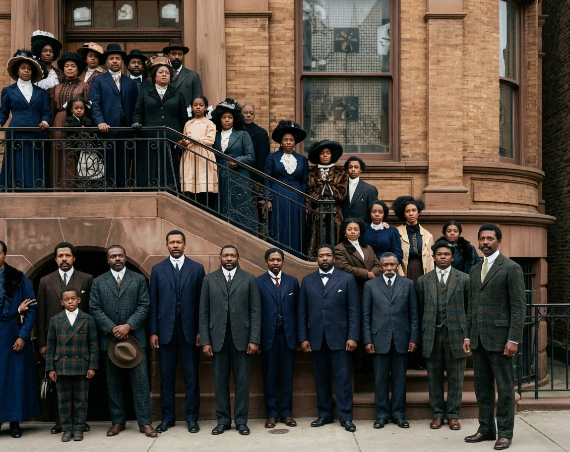 COLORED BELIEVERS IN NEW YORK CITY, WITH PARTIAL VIEW OF BUILDING TO BE PURCHASED