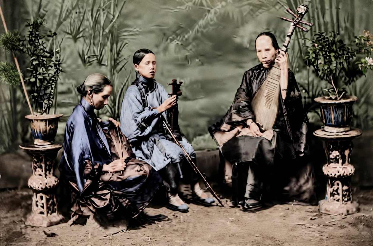Chinese Female Blind Musicians.