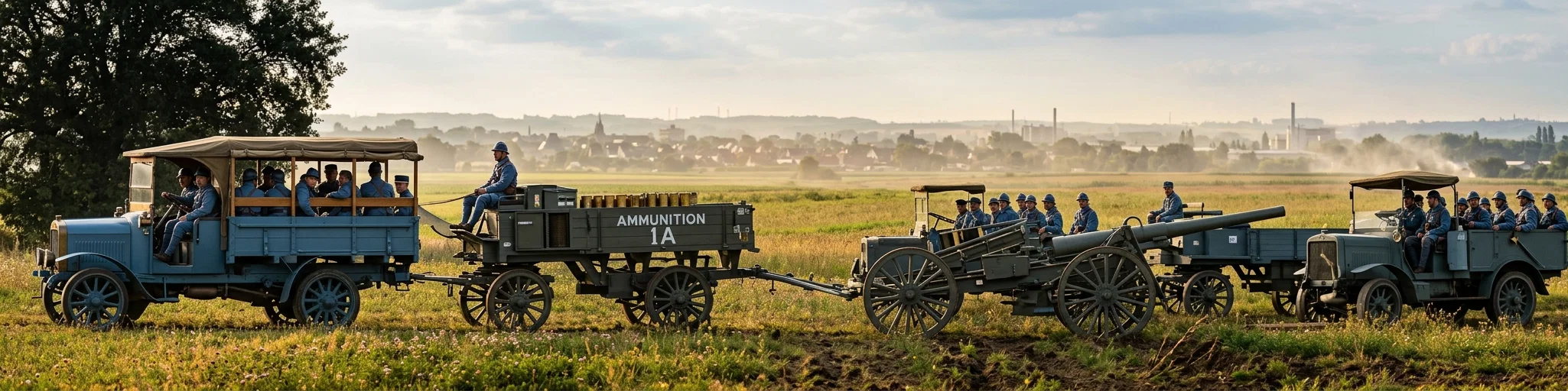 MOTOR TRUCKS DRAWING FRENCH ARTILLERY AND AMMUNITION FOR THE GUNS