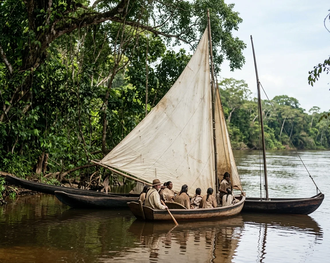 The Boat Used by Missionaries on the Essequibo River. Mr. Daniels, the Owner, Sits in the Back End of the Boat; the Others Are Natives Going Out with Him for a Sail.